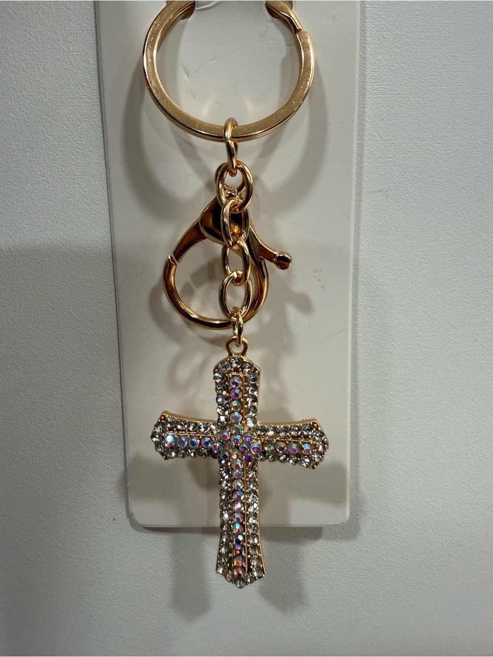 Keychain or charm for bag Gold-Tone Crystal cross  - Iridescent Accent new - Picture 3 of 3